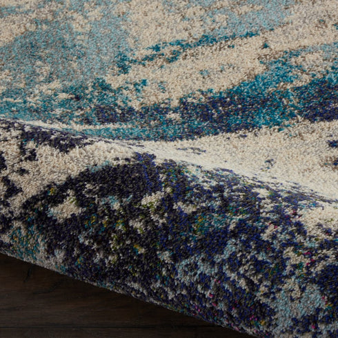 2' X 4' Ivory And Teal Blue Abstract Power Loom Non Skid Area Rug